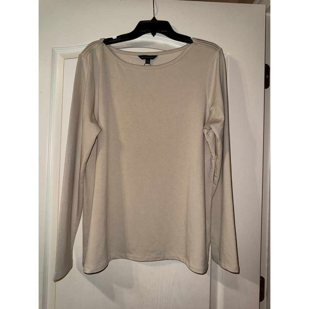 Banana Republic Boat Neck Long Sleeve Top Womens XL Beige Oatmeal Stretch Knit
